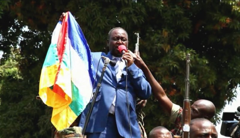 President Francois Bozize addresses a crowd Thursday in Bangui, Central African Republic. Bozize has called on foreign powers to help his government fend off rebels who are quickly seizing territory and pose a threat to the capital city of Bangui.