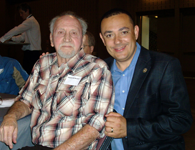 Retired Officer Houston McCoy, left, poses with Austin Police Chief Art Acevedo in 2010. McCoy helped stop Charles Whitman’s 1966 sniper rampage at the University of Texas.