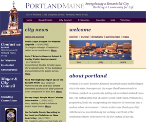 A screenshot of the current City of Portland website, ci.portland.me.us