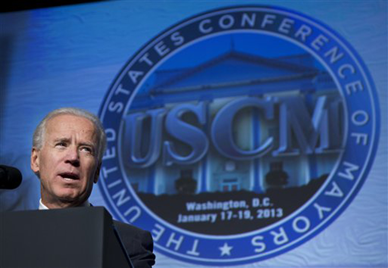 Vice President Joe Biden addresses the U.S. Conference of Mayors 81st winter meeting in Washington on Thursday.