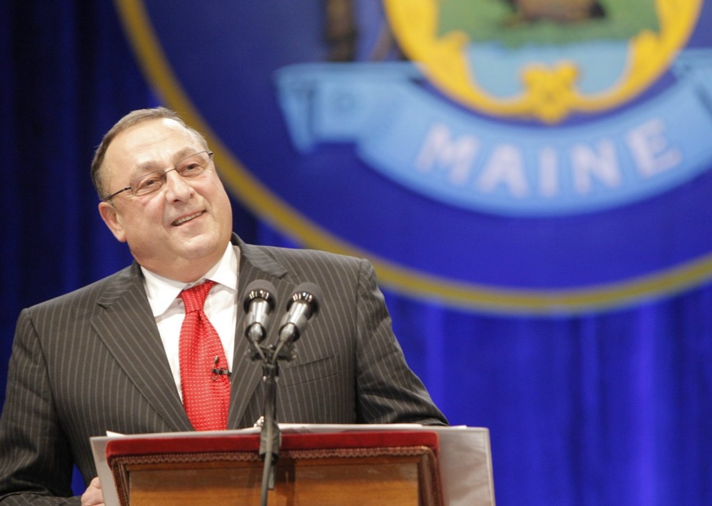 Gov. Paul LePage speaks after being sworn in at his inauguration on Jan. 5, 2011, at the Augusta Civic Center.