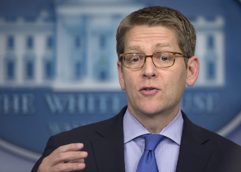 White House Press Secretary Jay Carney gestures as he speaks during his daily news briefing at the White House in Washington, Friday, Jan. 25, 2013. (AP Photo/Carolyn Kaster)