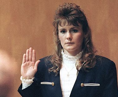 Pamela Smart, then 23, takes the oath in March 1991 in Superior Court in Exeter, N.H. She is serving a sentence of life without parole after being convicted of recruiting William Flynn, her teenage lover, and his friends to murder her husband.