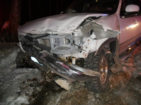 This image shows the Ford F-150 truck operated by operated by 35-year-old Angie Horler of New Gloucester. The truck collided with a car driven by 19-year-old Chynna Blaney of Raymond Thursday, Jan. 3, 2013.