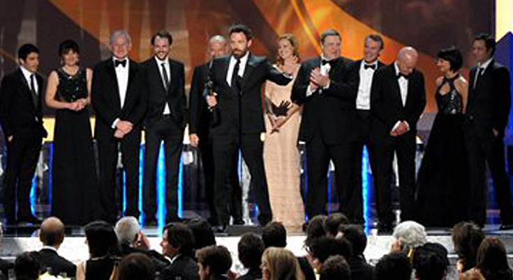 Ben Affleck, center, and the cast of "Argo" accept the award for outstanding cast in a motion picture at the 19th Annual Screen Actors Guild Awards on Sunday.