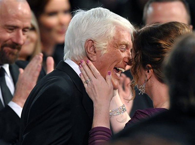 Dick Van Dyke celebrates winning the Screen Actors Guild Life Achievement Award with his wife, Arlene Silver, at the 19th Annual Screen Actors Guild Awards in Los Angeles on Sunday.