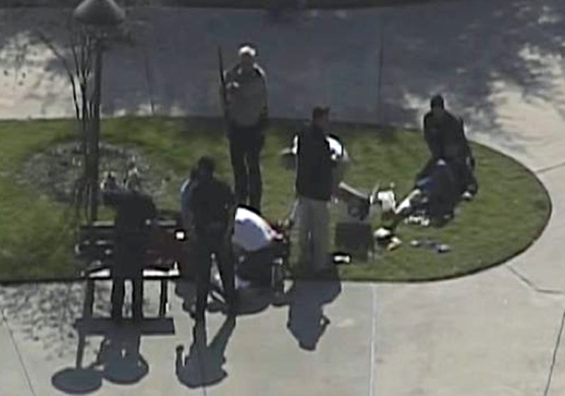 This frame grab provided by KPRC Houston shows the scene at Lone Star College Tuesday, Jan. 22, 2013 as police and emergency personnel work. A shooting at the Texas community college campus wounded at least two people Tuesday and sent students fleeing for safety officials said. (AP Photo/Courtesy KPRC TV)