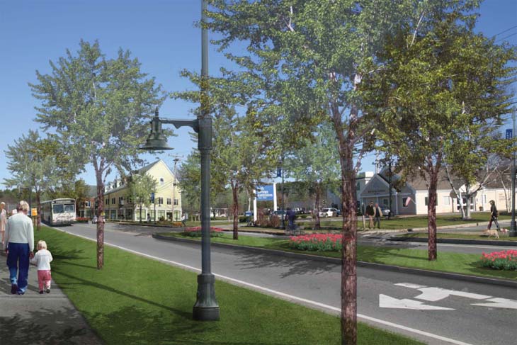 Falmouth planners unveiled an early vision of a revitalized Route 1 business corridor that could include landscaped medians, decorative lighting, and a heavy emphasis on pedestrian access.