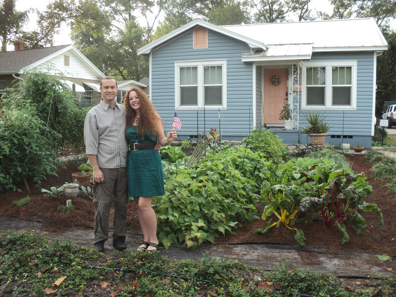 Jason and Jennifer Helvenston of Orlando, Fla., were ordered to remove this front-yard vegetable garden by local officials who said it was in violation of city code. Kitchen Gardeners International, based in Maine, launched an online campaign to help them, and within 48 hours the city announced that it was reversing its decision and that the Helvenstons would be allowed to keep their garden.