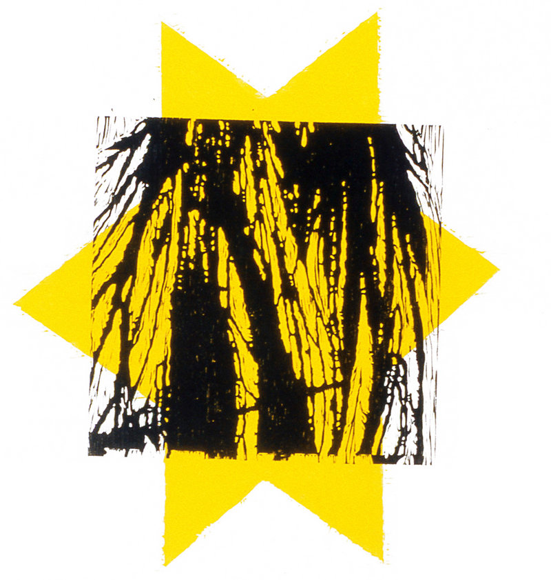 “Badge,” woodcut, created in 2001 by Dorothy Schwartz.