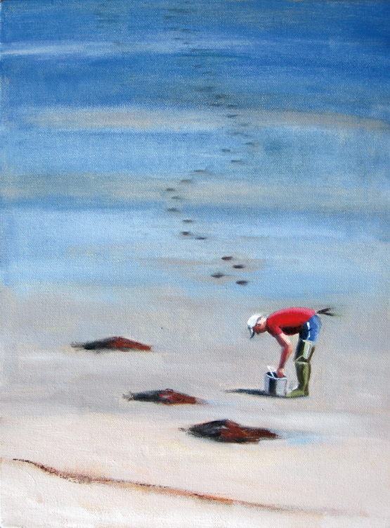 “Clammer” by Leslie Anderson is among the 28 paintings she hopes will inspire “Summer Stories.”