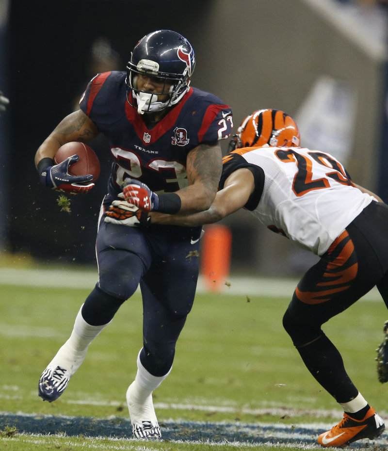 The Associated Press Arian Foster had a big game against the Bengals in last Saturday’s playoff win for Houston, running for 140 yards on 32 carries.