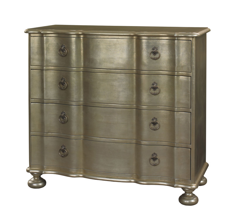 A silver metallic chest from Bassett Furniture’s HGTV Home collection.