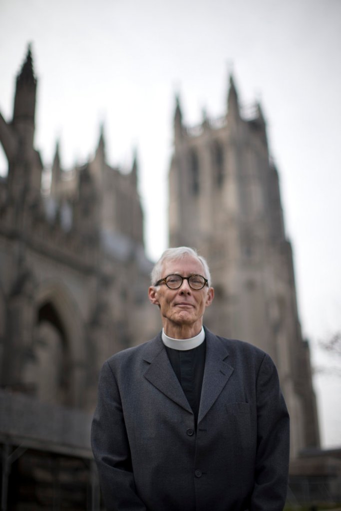 The Very Rev. Gary Hall, dean of the Washington National Cathedral, stands outside the church Wednesday. “We are really trying to take the next step for marriage equality in the nation and in the culture,” he said.