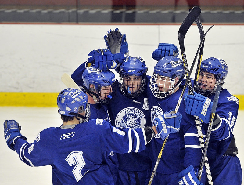 Lewiston got its first chance to celebrate after Kyle Lemelin scored the first goal of the game on a power play with 1:38 remaining in the first period.