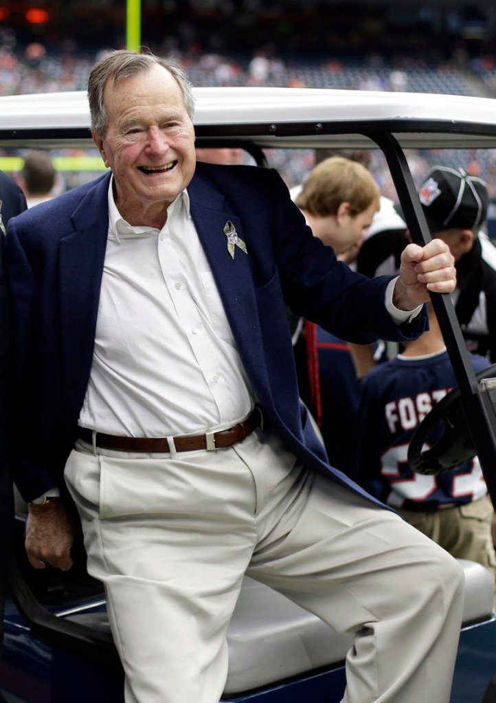 George H.W. Bush, shown in Houston before an NFL game on Nov. 4, shortly before suffering bronchitis and other illnesses that had the oldest living former president hospitalized for nearly two months.