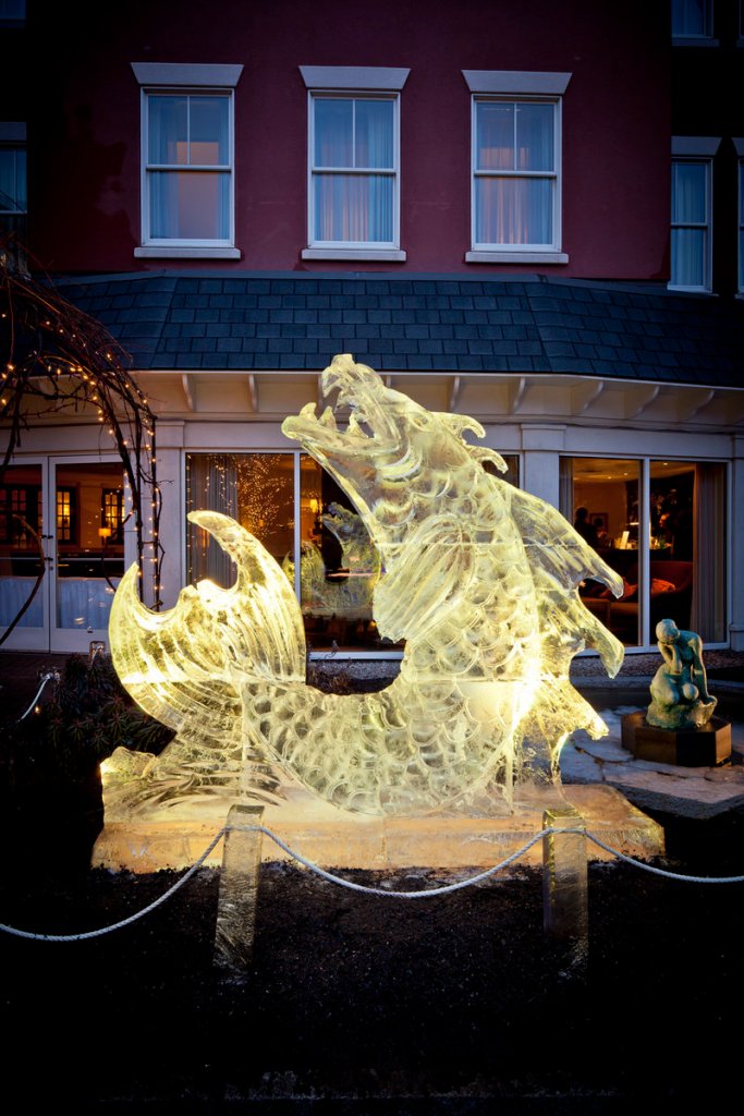 An ice sculpture in the shape of a fish graced last year’s Portland Harbor Hotel Ice Bar.