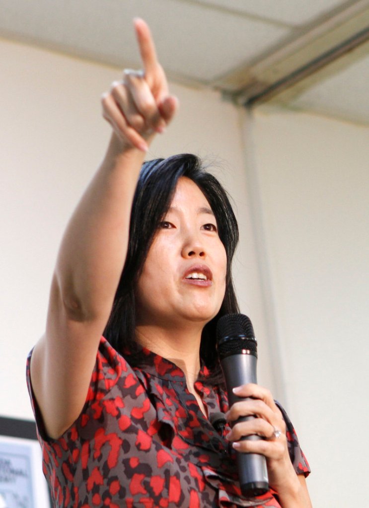 Michelle Rhee, former chancellor of schools in Washington, D.C., addresses staff and guests at a charter school in Opa-Locka, Fla., in 2011. The fact that a school reform group founded by Rhee gave Maine’s education policies a low ranking needs to be put into better context, a reader says.