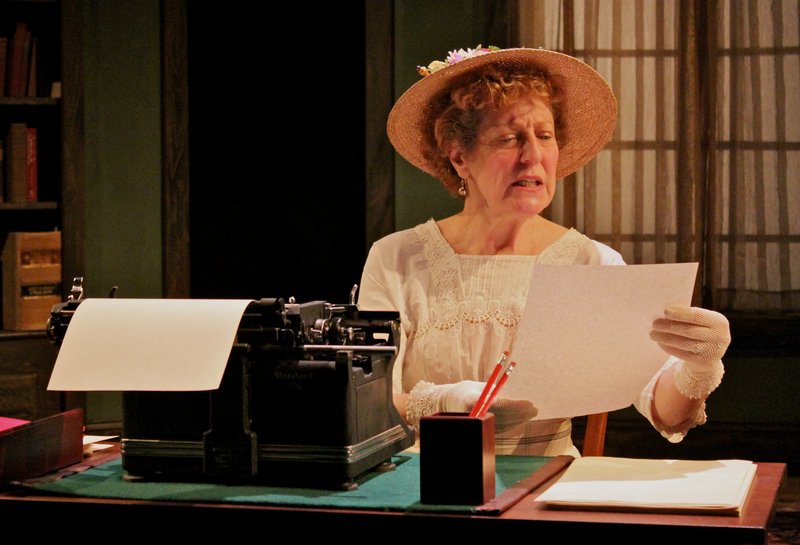 Dixie Weisman as the jealous wife of author Franklin Woolsey, played by Dwight Burris, in Heartwood Regional Theater Company’s one-act “Ghost-Writer.”