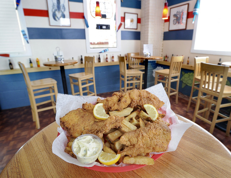 A generous mound of fish and chips awaits consumption at 3Buoys Seafood Shanty & Grille in Portland.