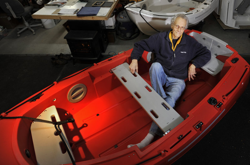 David Hulbert, designer of the Pudgy, in one of the dinghies he calls the world’s only unsinkable lifeboat that can be sailed, unlike a rubber raft that would “drift aimlessly.”
