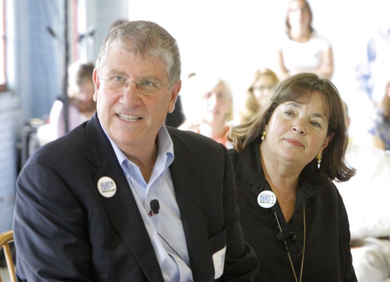 In this July 2010 file photo, Eliot Cutler and Ina Garten, better known as the Barefoot Contessa from her Food Network television show, listen to a question from a member of the audience during a luncheon in Portland. Cutler, the independent who finished second in Maine's 2010 gubernatorial race, may take his first step this week toward a second run for governor.