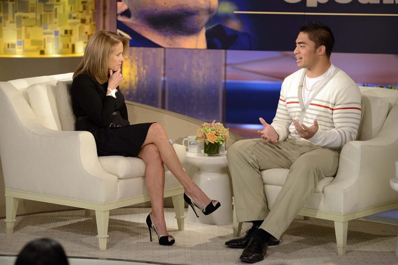 In this photo taken on Jan. 22, 2013, and released by ABC, former Notre Dame linebacker Manti Te'o speaks with host Katie Couric on "Katie" in New York. The interview was broadcast Thursday.