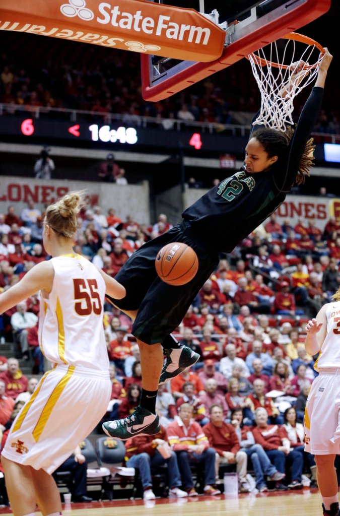 Brittney Griner dunks for the 11th time in her career Wednesday night, leading top-ranked Baylor to a 66-51 win over 24th-ranked Iowa State at Ames, Iowa.