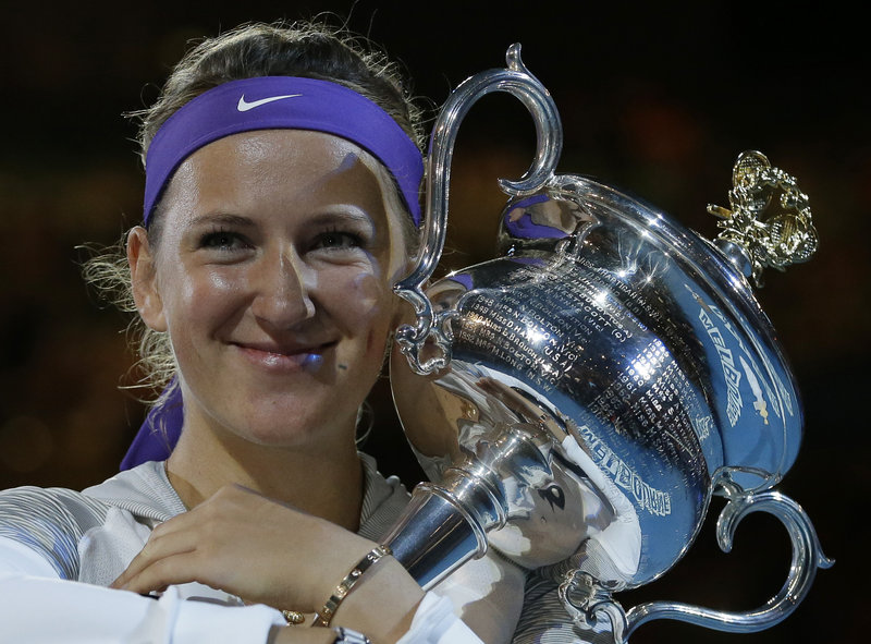Victoria Azarenka of Belarus won the trophy and wasn’t about to let it go Saturday, repeating as the Australian Open champion with a three-set victory against Li Na of China. Azarenka had been criticized for an injury timeout in a semifinal victory against Sloane Stephens.