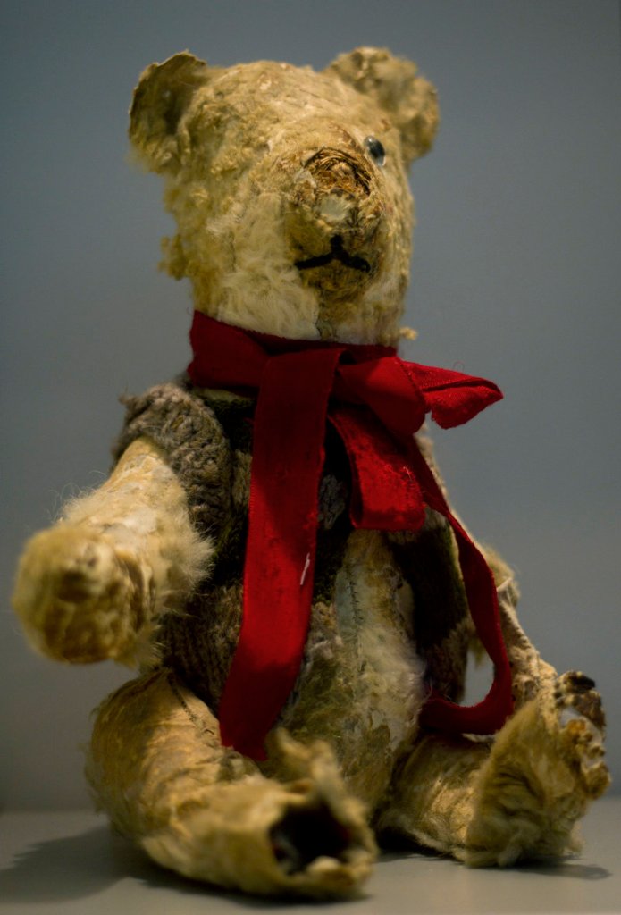 Holocaust survivor Stella Knobel’s teddy bear is shown in the “Gathering the Fragments” exhibit at Yad Vashem, Israel’s Holocaust memorial and museum, in Jerusalem on Sunday.