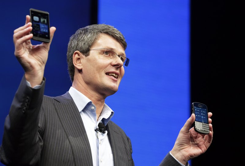 Thorsten Heins, CEO of Research in Motion, introduces the BlackBerry 10 in New York on Wednesday. The company is promising a speedy browser, a superb typing experience and the ability to keep work and personal identities separate on the same smartphone.