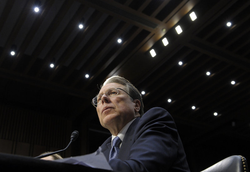 NRA leader Wayne LaPierre testifies at Wednesday’s hearing on Capitol Hill.