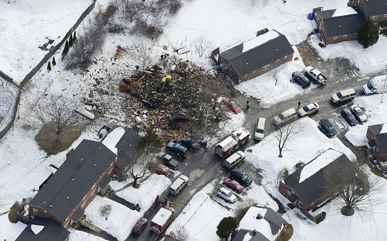 What remains of the duplex at 31-29 Bluff Road, following a suspected propane gas explosion Tuesday morning.