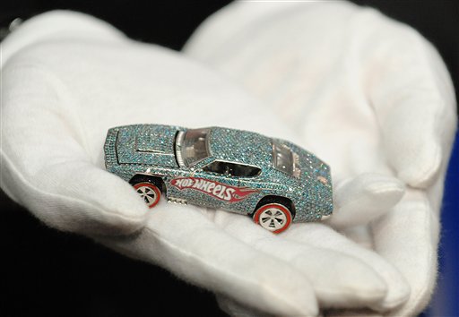 Hot Wheels kicks off its 40th anniversary with an unveiling of a diamond-encrusted car at the New York Toy Fair in a Feb.15, 2008, file photo. Mattel is looking for ways to reinvigorate big brands like Hot Wheels that generates about 15 percent of its total sales.