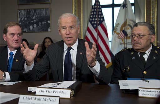 Vice President Joe Biden speaks during a meeting with police chiefs on Thursday, Dec. 20, 2012, in Washington. Vice President Joe Biden said Tuesday that Americans don't need semi-automatic weapons and high-capacity magazines to keep themselves safe: Alternatives like shotguns will do just fine. (AP Photo/Carolyn Kaster)