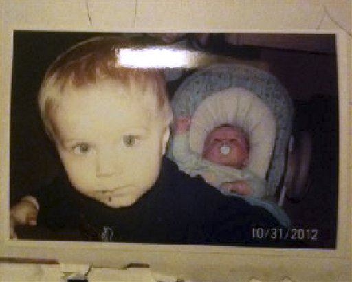 This photo released by the Connecticut State Police on Tuesday shows Alton Dennison, 2, left, and Ashton Denison, 6 months old, who were taken from their daycare by their grandmother Tuesday afternoon. State police said the bodies of Ashton and Alton Perry and their grandmother, Debra Denison, 47, were found Tuesday night in Preston, Conn.