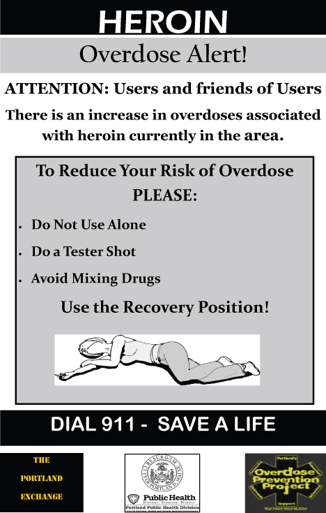 The city's posters alert users to heroin dangers and suggest ways to lessen the chances of a fatal overdose.