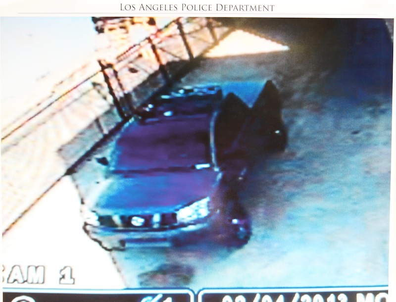 This undated photo released by the Los Angeles Police Department shows a security camera video grab of the vehicle believed to be driven by suspect Christopher Dorner, a former Los Angeles officer.