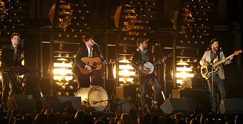 Mumford & Sons perform at the 55th annual Grammy Awards on Sunday in Los Angeles.