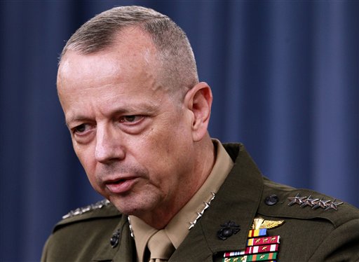 Marine Gen. John Allen speaks during a news conference at the Pentagon in this March 26, 2012, photo.