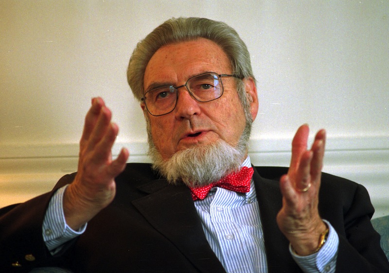 In this May 12, 1997, file photo, former Surgeon General Dr. C. Everett Koop discusses the proposed increase of the New Hampshire cigarette tax at the governor's office in the Statehouse in Concord, N.H. Koop, who raised the profile of the surgeon general by riveting America's attention on the then-emerging disease known as AIDS and by railing against smoking, died Monday, Feb. 25, 2013, at age 96. (AP Photo/Andrew Sullivan, File)