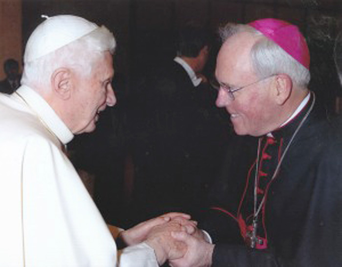 Pope Benedict XVI and Bishop Richard Malone in a November 2011 photo.