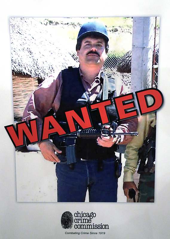 A poster at a Chicago Crime Commission conference in Chicago shows Mexican drug lord Joaquin “El Chapo” Guzman. It is the first time since Prohibition that anyone other than the infamous 1930s gangster Al Capone has been named Public Enemy No. 1.