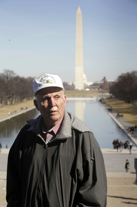 Indiana farmer Vernon Hugh Bowman, 75, visits the Lincoln Memorial in Washington Monday. On Tuesday the Supreme Court will hear arguments in a case between Bowman and agribusiness seed-giant Monsanto.