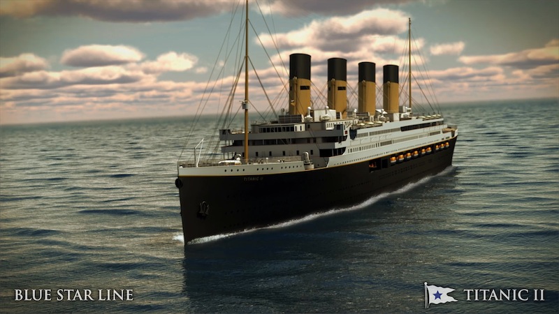 In this rendering provided by Blue Star Line, the Titanic II is shown cruising at sea. The ship, which Australian billionaire Clive Palmer is planning to build in China, is scheduled to sail in 2016. Palmer said his ambitious plans to launch a copy of the Titanic and sail her across the Atlantic would be a tribute to those who built and backed the original. (AP Photo/Blue Star Line)