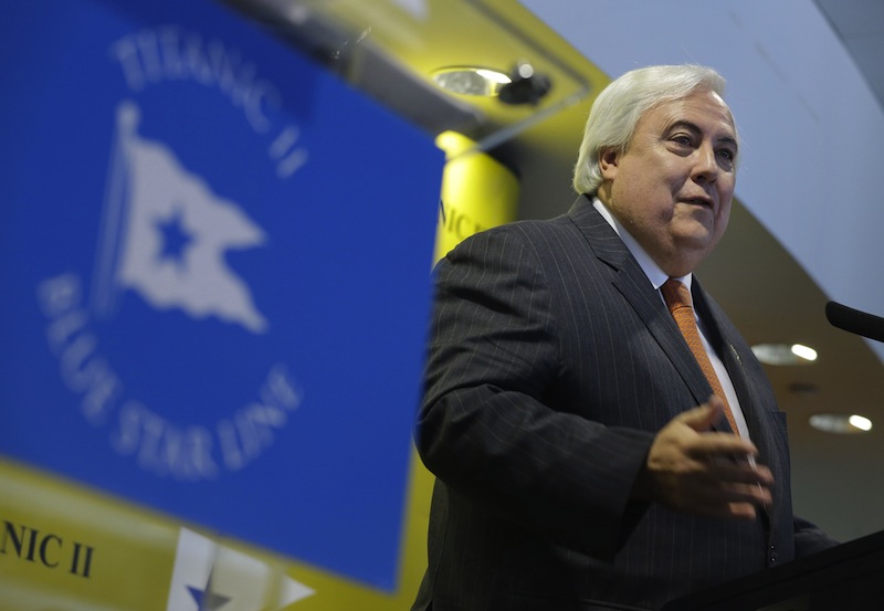 Australian billionaire Clive Palmer speaks during a news conference about his intention to build the Titanic II in New York, Tuesday, Feb. 26, 2013. Palmer is planning to build the ship in China and it is scheduled to sail in 2016. (AP Photo/Seth Wenig)