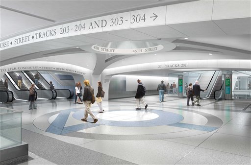 In this undated artist's rendering provided by the Metropolitan Transportation Authority in New York show the Mezzanine node of the Second Avenue Subway at 46th Street in New York City. The Second Avenue Subway is being built to ease rider congestion on Lexington Avenue trains.