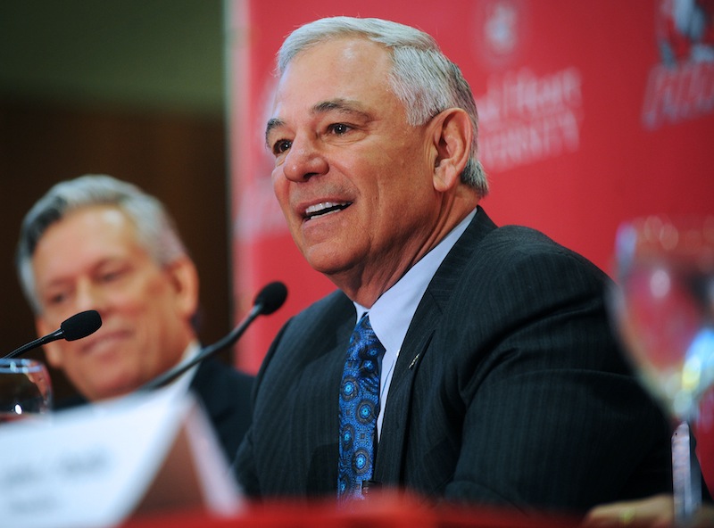 Bobby Valentine speaks during news conference at Sacred Heart University in Fairfield, Conn., Tuesday, Feb. 26, 2013. Valentine has been named executive director of Intercollegiate Athletics at Sacred Heart. (AP Photo/The Connecticut Post, Brian A. Pounds) Brian A. Pounds;pounds;connecticut post;connpost.com