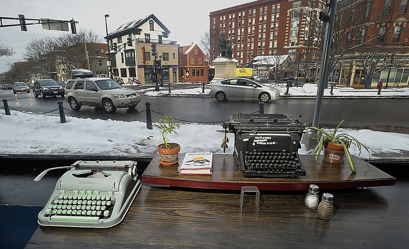 The view at LFK, a tapas bar where typewriters are respected and loved, at State and Pine streets in Portland.