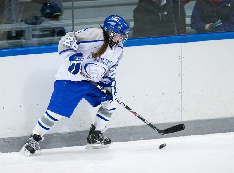 Megan Fortier decided to stay in Maine and still managed to earn a spot on the Colby College team. She plays on the Mules’ top line as a freshman.